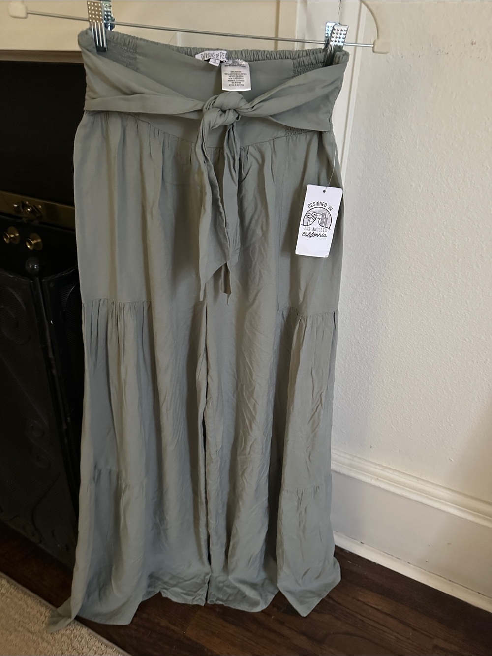 Olive Tie-Waist Maxi Palazzo Pants- Designed in California